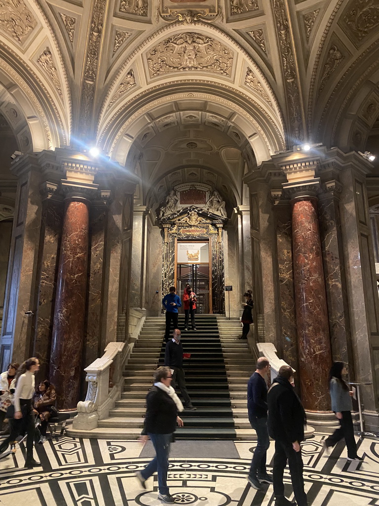 Staircase to the Kunstkammer Vienna at the upper ground floor of the Kunsthistorisches Museum Wien, viewed from the ground floor