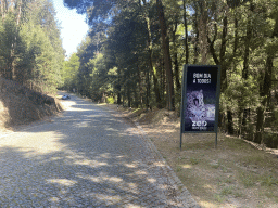 Sign with a photo of a Jaguar at the entrance road to the Zoo Santo Inácio