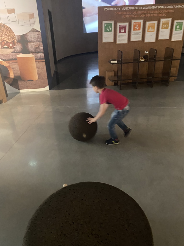 Max playing with a cork ball at the Planet Cork museum at the WOW Cultural District