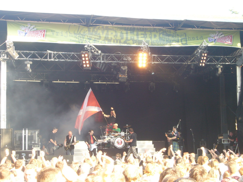 Band `Scrum` at the stage at the Markt square during the Liberation Day festivities