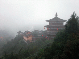 Temples and pavilion at the south part of the Yuchan Palace, viewed from a higher level of a temple, at the Hainan Wenbifeng Taoism Park